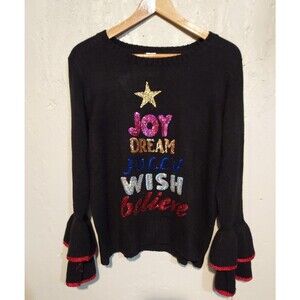 Ugly Christmas Sweater Women Lg Tree Joy Dream Wish Jolly Sequin‎ Holiday Time